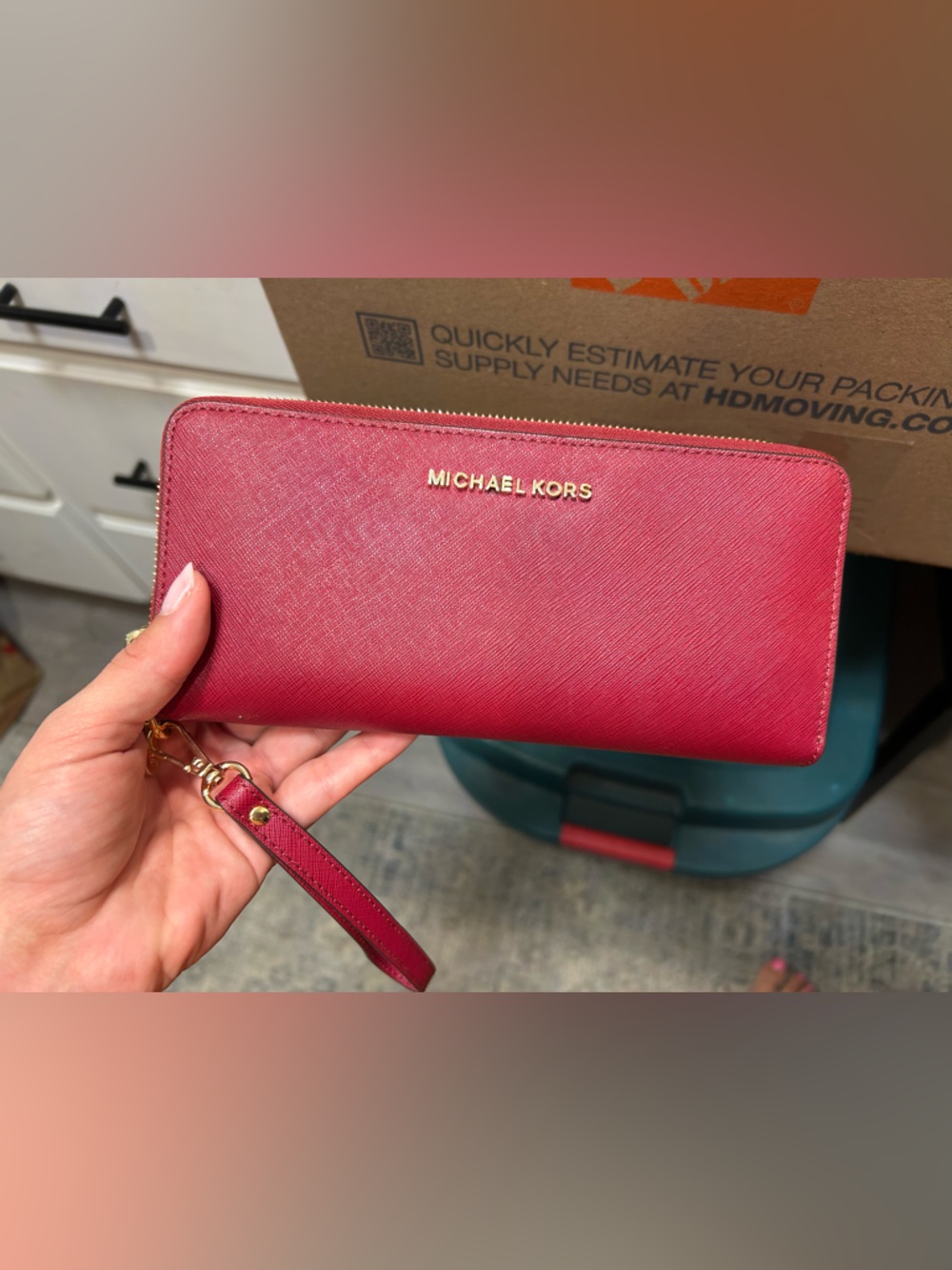 Michael Kors Large Deep Red Saffiano Zip Wallet Wristlet